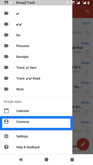 Contacts in Gmail app
