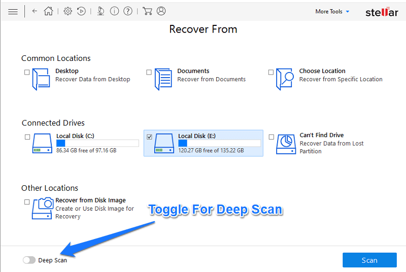 Select drive for recovery