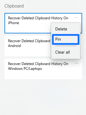 pin and delete history