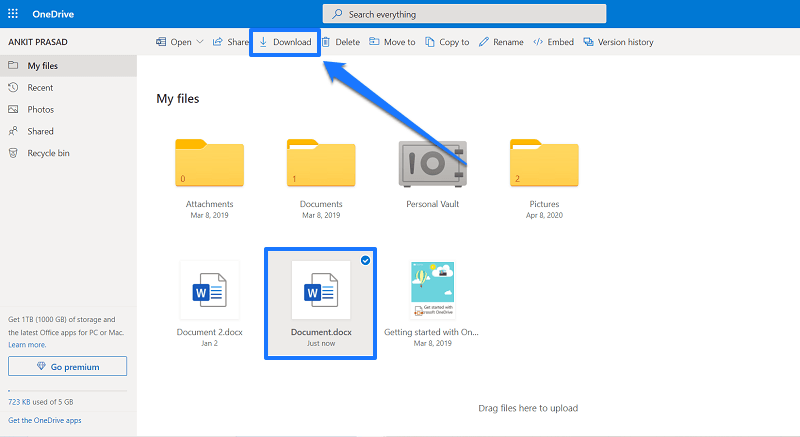Download word file from onedrive
