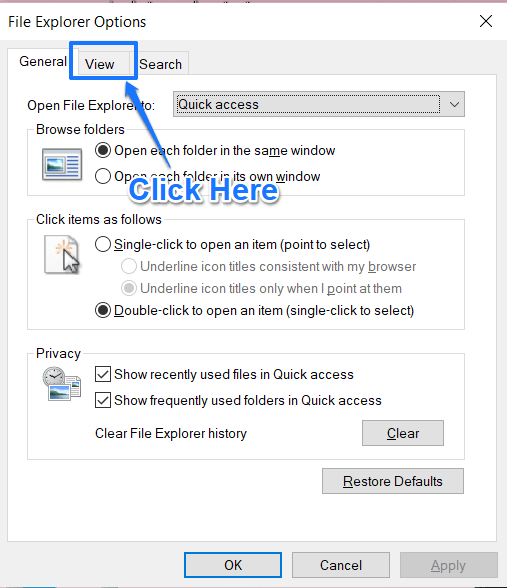 Step 1 folder options in windows